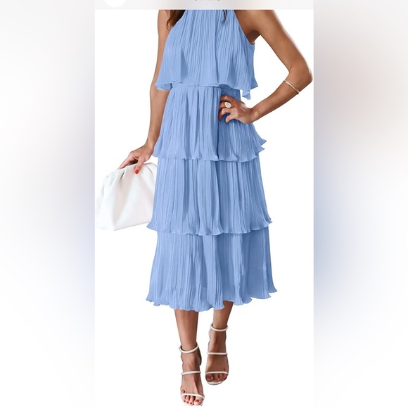 ZESICA Women's 2023 Sleeveless Halter Neck Ruffle Tiered Layed Chiffon Fl  Small - Picture 6 of 10